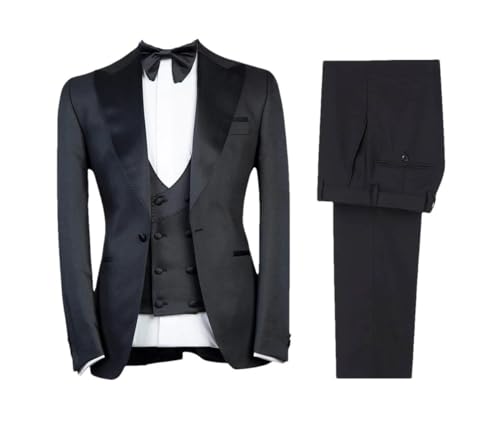 Mens Wool Tweed Suit 3 Piece One Button Peak Lapel Tuxedo Formal Party Set