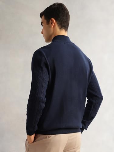Image of Thomas Scott Men's | Regular Fit | Long Sleeves | Mock Collar | 100% Cotton | Dry Clean | Cable Knit | Knitted | Pullover Sweater