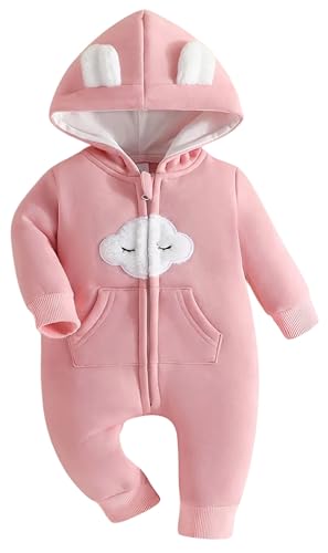 Image of First Kick Baby and Kids cotton fleece romper jumpsuit onesie sleepsuit clouds embroided