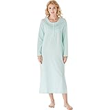 Keyocean Nachthemd Damen Baumwolle Schlafshirt Langarm Nachtwäsche Winter Lang Schlafkleid Weich Loungewear mit Knopfleiste, Lichtgrün, XXL