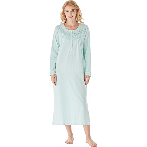 Keyocean Nightgowns For Women, All Cotton Soft Lightweight Long Sleeves Ladies Sleeping-Gown Sleepwear, Light Green, Xx-Large (Xxl) #TOP10