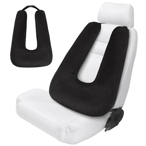 Image of Travel Pillow,Car Pillow for Kids on Road Trip,Neck Support,Black | Car Travel Essentials Sleeping Pillow for Kids and Adults with Adjustable Strap,Plush Faux Fur, High-Resilience PP Cotton