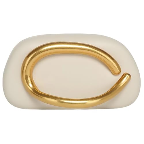 louceko Metal Handle Handbag Detachable Chain Crossbody Shoulder Evening Bag Clutch Purse for Women Formal Wedding Party Prom, PU Leather, Beige White by louceko - Used condition - US$38.63