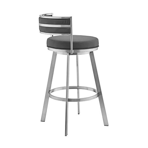 Armen Living Roman 26" Butaco Giratorio con Cuero Sintético Gris y Estructura de Acero Inoxidable Cepillado miniatura 5