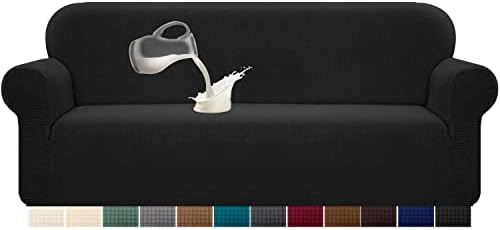 Granbest Stretch Wasserdicht Sofabezug 1 Stück Sofahusse Spandex Jacquard Elastische Couchbezug mit Anti-Rutsch-Schaumstoffe (4 Sitzer, Schwarz)