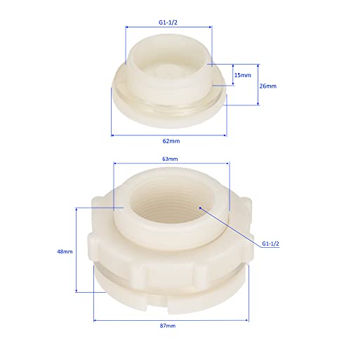 M METERXITY 1 Set ABS Bulkhead Fitting, Threaded Bulkhead Water Tank Connector, with PVC Plug Fitting, Apply to Aquariums - Image 3