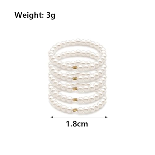 5Pcs Pearl Rings for Women,Vintage Stretch Beaded Stackable Rings Adjustable Thin Dainty Handmade Pearl Jewelry Statement Band Ring4