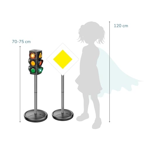 alldoro 60230 XXL-Verkehrsset mit Ampel, 10 Verkehrsschildern (75 cm) & 4 Pylonen, Verkehrserziehung für Kinder, Indoor & Outdoor, Orange