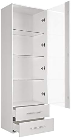 MAS Galino C Wall Unit Living Room Set 320cm Wide High Gloss TV Stand Two Shelves Two Display Cabinets Glass Doors LED Lights