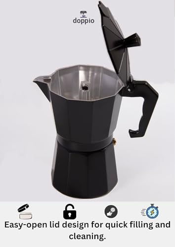 Image of DOPPIO Espresso Coffee Maker - Classic Moka Pot (Aluminum, Matte Black)