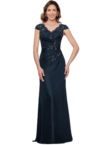 Raseal Chiffon Mother of The Bride Dresses for Wedding Cap Sleeves Applique Formal Dress RS185