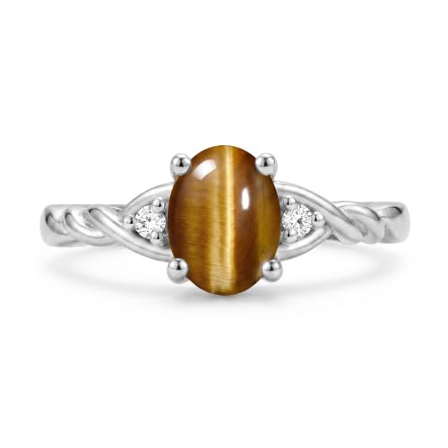 Image of Rylos Sterling Silver Classic Birthstone Ring - 7X5MM Oval Gemstone & Diamonds - Women's Jewelry, Sizes 5-10