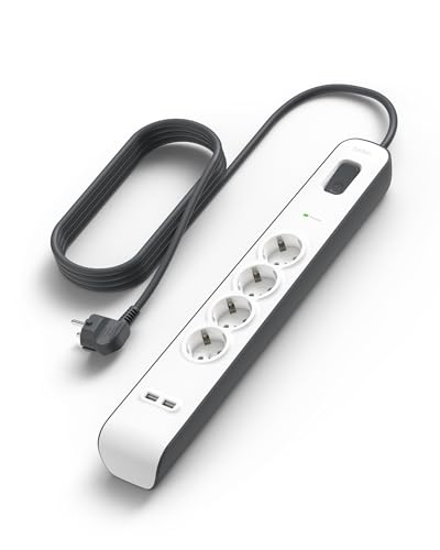 Belkin Regleta de enchufes con 4 tomas y 2 puertos USB-A (2,4 A) con protección contra sobretensiones, 525 julios, ladrón, cable de 2 metros, base múltiple con protección eléctrica, hogar y oficina Belkin Regleta de enchufes con 4 tomas y 2 puertos USB-A (2,4 A) con protección contra sobretensiones, 525 julios, ladrón, cable de 2 metros, base múltiple con protección eléctrica, hogar y oficina