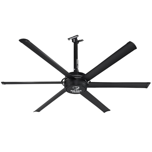 Image of Big Ass Fans E-Series 7 ft Industrial 6 Blade Ceiling Fan Gearless Direct Drive Motor, High Volume Low Speed, Wired Wall Controller - Stealth Black