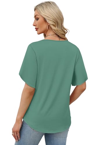 Image of WIHOLL Womens Summer Tops Short Petal Sleeve Shirts Fashion V Neck Womens Clothing
