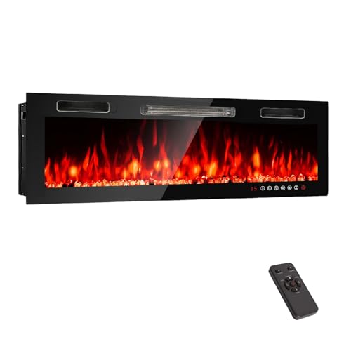 MEUBLLY Chimenea eléctrica de 1500 W, Calefactor Lineal Tipo Chimenea, Bajo Nivel de Ruido, Diseño Empotrado y de Montaje en Pared, 12 Colores de Llama, Control por Pantalla táctil(60 in)