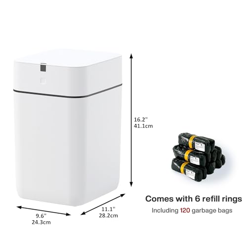 Airdeer Automatic Trash Can, 4 Gallon Self Sealing and Self-Changing Smart Trash Can, Motion Sensor, Touchless Garbage can with lid for Kitchen Bathroom Bedroom, 6 Refill Rings(A1, Black Line)