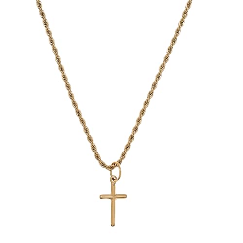 Image of CRAFTD - Gold Cross Pendant Necklace - Durable 18K Gold & 316L Stainless Steel - 52cm Gold Chain Link with 20MM x 20MM Pendant - Waterproof, Heat & Sweat Resistant - Gifts for Men - Men's Jewellery