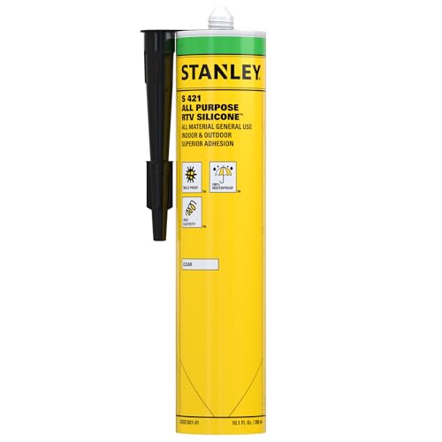 Stanley S421 RTV Silicone Caulk Clear (1 x 10.1 fl.oz.) - 100% Waterproof Industrial-Grade Silicone for Kitchen, Bathroom, Shower, Window, Door, Indoor & Outdoor Use