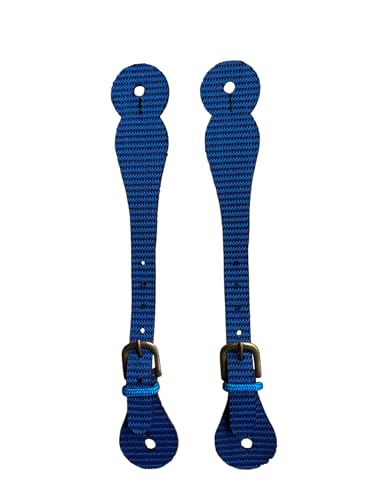 Villanos Arts - Nylon Strap for Western Spurs - Bronze Buckle, Adjustable and Heavy Duty - for Horseback Riding, Rodeo and Western Boots, Waterproof, Equestrian, Heel Strap. (Blue)