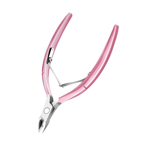 Cortador de cutículas con empujador de cutículas y tijeras, removedor de cutículas, herramientas profesionales duraderas de manicura para pedicura, cortacutículas de acero inoxidable (tijeras rosas)