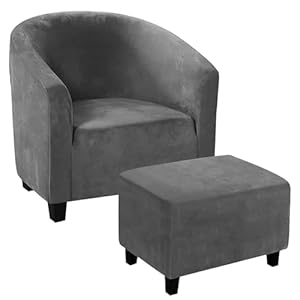 TOPCHANCES Club Chair Slipcover Armchair slipcover Bundles Rectangular Ottoman Slipcover Footstools Covers 2 Piece Sets Furniture Protective Cover (Gray, L)