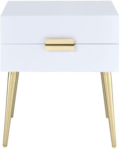 Miniatura 4 de Acme Denvor - Mesa auxiliar de madera y metal con 2 cajones, color blanco y dorado