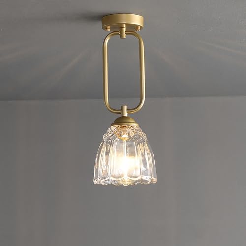 Plafonnier vintage gold en verre et fleur pour couloir et escalier