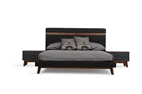 Limari Home The Macerata Collection Modern Solid Veneer Finish Mdf And Wood Contemporary Rustic Bedroom Storage Nightstand With 2 Drawers, Walnut And Charcoal #TOP5