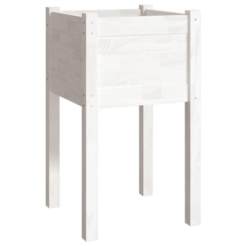 Jardinière d'extérieur blanche 40x40x70 cm en bois de pin massif pour plantes et fleurs