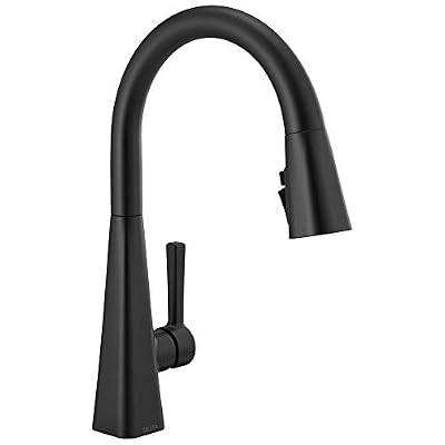 Delta Lenta Matte Black Kitchen Faucet with Pull Down Sprayer, Modern Single Hole Kitchen Sink Faucet, Single Handle, Matte Black 19802Z-BL-DST