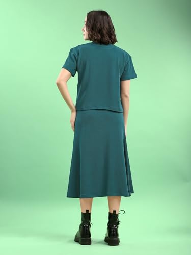 Image of PURVAJA Women's Short Sleeve Top with Skirt Solid Co-ords Set