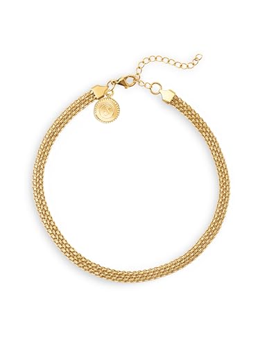 SINGULARU   Collar Choker Tape. Acero con Acabado en Baño de Oro de 18kt. Collar de Malla con Ancho de 8 mm. Largo de 33 cm + 5 cm de Alargador. Joyas para Mujer