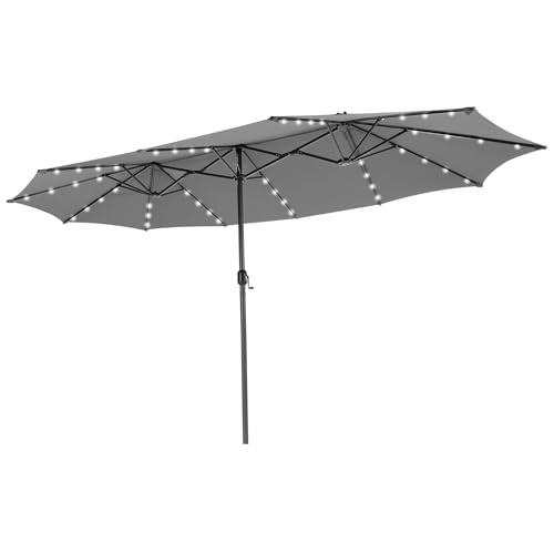 COSTWAY Doppelsonnenschirm mit LED-Solar-Beleuchtung, 450 x 260 cm, Sonnenschirm Groß XXL, UPF 50+, Gartenschirm mit Kurbel, Terrassenschirm, Marktschirm für Garten, Terrasse & Pool (Grau) COSTWAY Doppelsonnenschirm mit LED-Solar-Beleuchtung, 450 x 260 cm, Sonnenschirm Groß XXL, UPF 50+, Gartenschirm mit Kurbel, Terrassenschirm, Marktschirm für Garten, Terrasse & Pool (Grau)