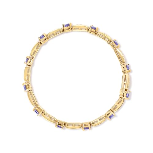 Haus of Brilliance 14K Yellow 5MM Trillion Cut Blue Tanzanite and 1 1/10 Cttw Diamond Tennis 7" Inches Bracelet (H-I Color, I1-I2 Clarity)