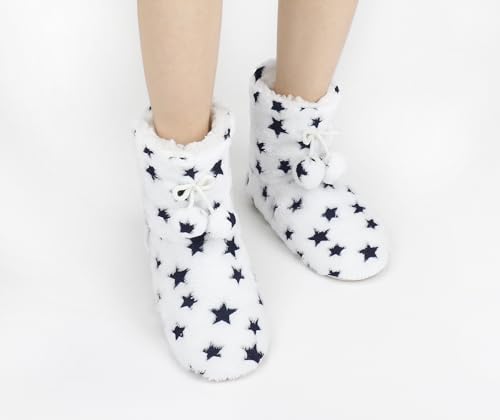 Image of Keyela Womens Slipper Socks With Soles, Fluffy Cozy Soft Non-Skid Bottom Slippers Booties For Ladies, Fuzzy Winter House Slippers