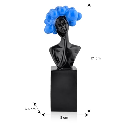 Image of Xtore Artistic Blue Sphere Bust Sculpture | Modern Black Resin Decor | Contemporary Woman Figurine | Abstract Home Accent | Luxury Art Piece for Living Room, Dining Room, or Entryway