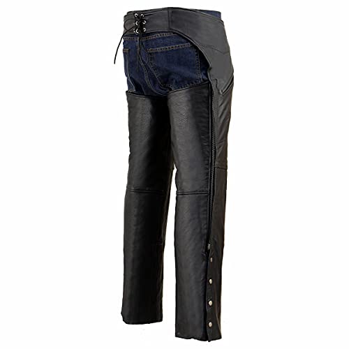 Milwaukee Leather SH1103-5X-BLACK Chaps For Men'S Black Leather Slash Pocket- Snap Out Thermal Lined Motorcycle Riders Chap- Sh1103-5X-Large thumb #6