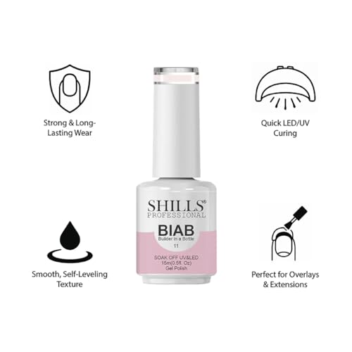 Image of SHILLS PROFESSIONAL BIAB - Builder in a Bottle 15ml | Soak Off UV & LED Gel Polish | Nail Strengthener, Base & Builder Gel in One | Long-Lasting, Chip-Resistant Formula | Available in 6 Shades (011 - Soft Blush)