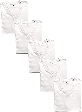 Kit 5 Camisetas Gola V Lisa Branca 100% Algodão Fio 30.1 (M)