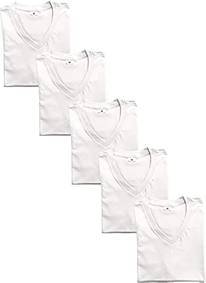 Kit 5 Camisetas Gola V Lisa Branca 100% Algodão Fio 30.1 (M)
