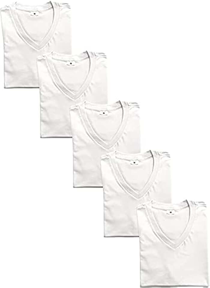 Kit 5 Camisetas Gola V Lisa Branca 100% Algodão Fio 30.1 (M)