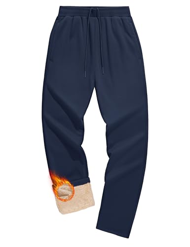MAGCOMSEN Men's Fleece Lined Pants Winter Insulated Sherpa Sweatpants Elastic Waist for Lounge Athletic Workout Running Navy XL