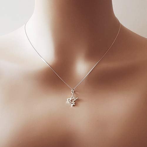 Sterling Silver Small Dove Bird Charm Necklace, 18" - Image 5
