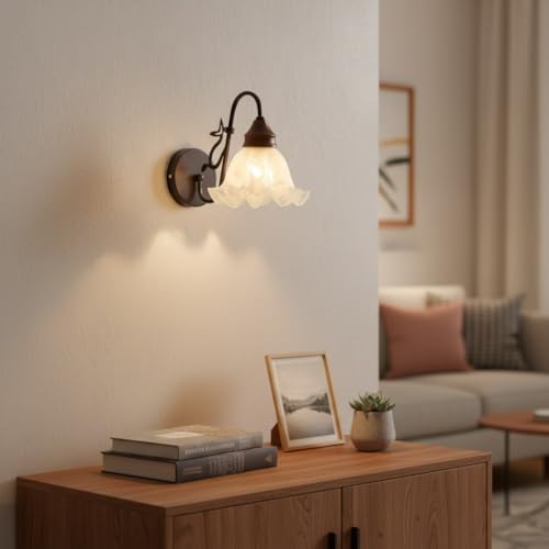 Aplique de pared rústico contra la fatiga visual con cristal ondulado E27 8