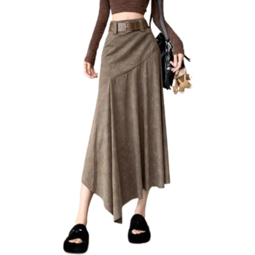 Irregular Skirt for Women on Spring and Autumn Vacation Style Waist Slim Temperament Design S1 Khaki S