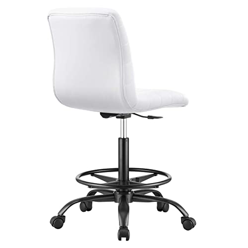 Modway Ripple Armless Vegan Leather Drafting Chair in Black White by Modway - Image 3