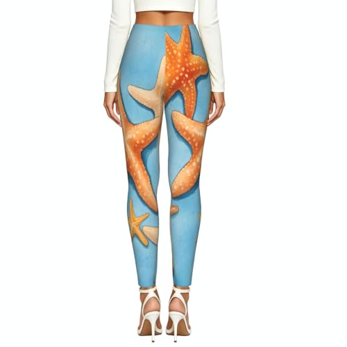 Leggings elásticos para mujer con estampado de estrella de mar azul 4
