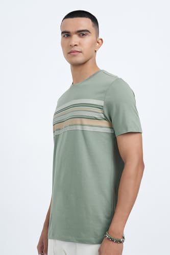Image of 7 Alt by Pantaloons Men's 100% Cotton T-Shirt | Slim Fit | Round Neck | Half Sleeve