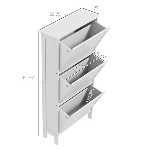 Narrow-Shoe-Storage-Cabinet-for-Entryway-with-3-Flip-Drawers-Slim-Shoe-Rack-Organizer-with-Louvered-Doors-for-6-Pairs-of-Shoes-White Narrow Shoe Storage Cabinet for Entryway with 3 Flip Drawers Slim Shoe Rack Organizer with Louvered Doors for 6 Pairs of Shoes White